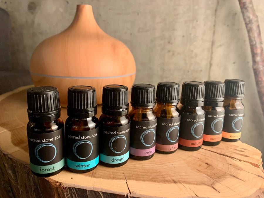 Infuse your mind and the air you breathe with our Sacred Stone Essential Oil Blends.  Carefully crafted by blending select, high-quality pure essential oils for your physical, psychological, and spiritual well being. They an be applied directly to your skin as a perfume, put in a bath or a diffuser, or added to massage oil.
